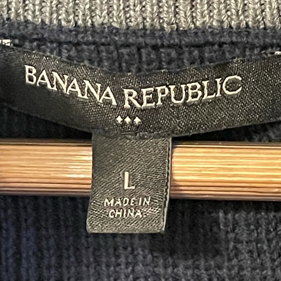 Banana Republic Mens Blue Textured Pocket Front Full Zip Basic Sweater Sz Large - Picture 4 of 8
